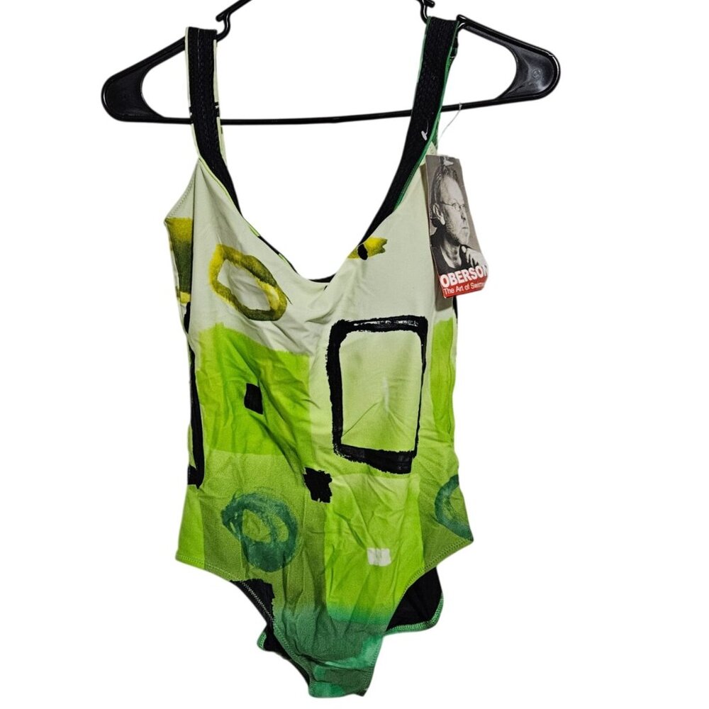 Gideon Oberson One Piece Swimsuit Mint Touch Size 14 Graphic Green Black Design